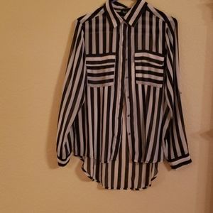 Semi sheer black and white stripe top.